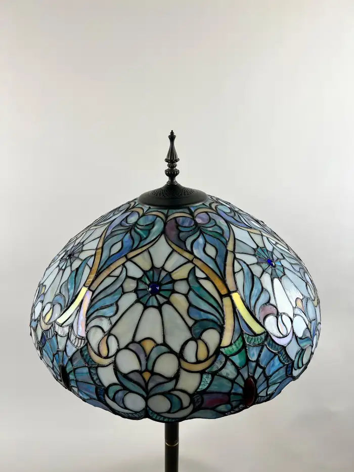 Art Nouveau Tiffany Sale Blue Stained Glass Dome Shaped Shade Floor Lamp
