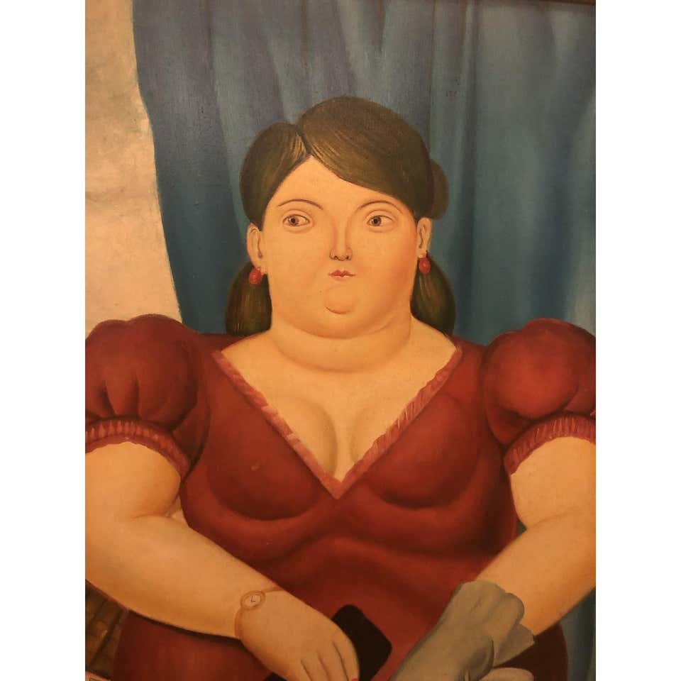 Female Portrait Oil on Canvas Painting in the manner to Fernando Botero