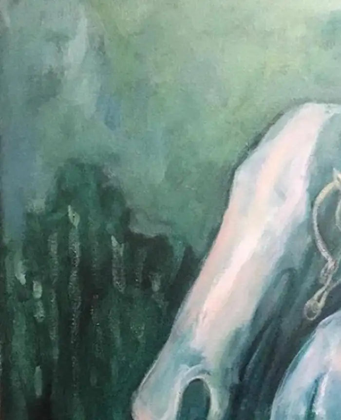 Abstract Oil on Canvas Painting Entitled "Green Dreams in a Grey City" 2010s
