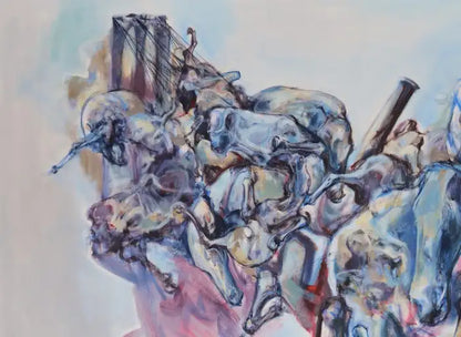 Abstract Oil on Canvas Large Painting Titled "Three Cities" 2010s