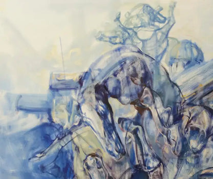 Large Abstract Horses Oil on Canvas Painting Entitled "The Jump" 2010s