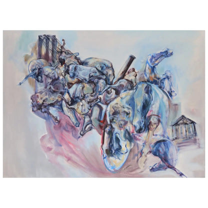 Abstract Oil on Canvas Large Painting Titled "Three Cities" 2010s