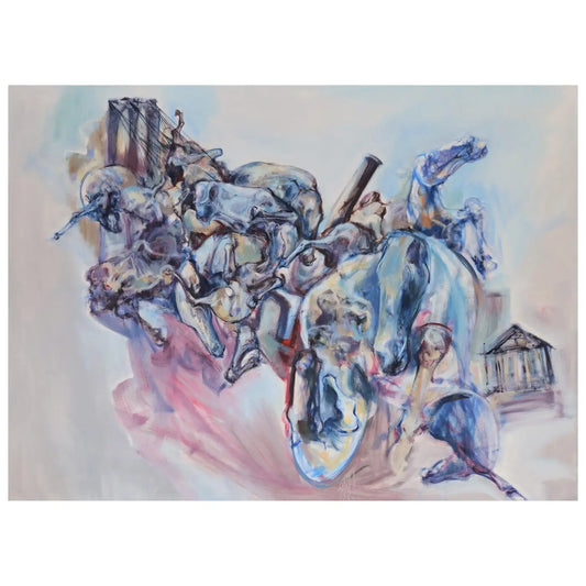 Abstract Oil on Canvas Large Painting Titled "Three Cities" 2010s
