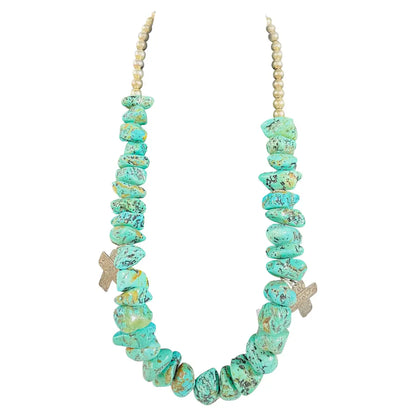 Navajo Turquoise and Pearls Necklace with Sterling Silver Cross Pendants