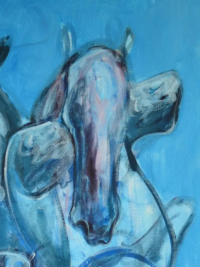 Abstract Horses Acrylic on Canvas Painting Titled "Crossroads", Signed 2000s