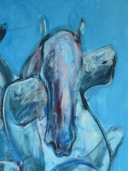 Abstract Horses Acrylic on Canvas Painting Titled "Crossroads", Signed 2000s