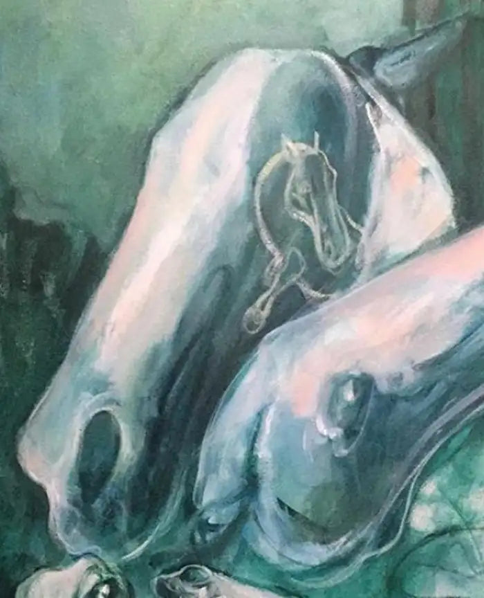 Abstract Oil on Canvas Painting Entitled "Green Dreams in a Grey City" 2010s