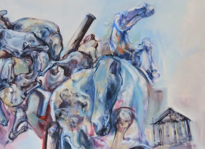 Abstract Oil on Canvas Large Painting Titled "Three Cities" 2010s