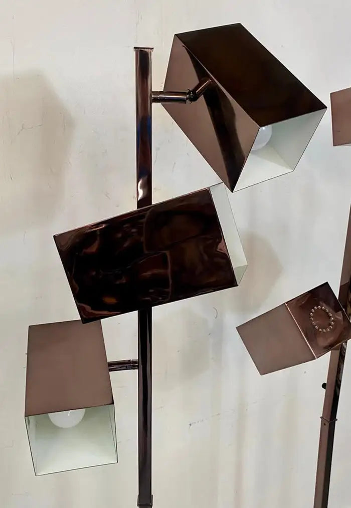 Robert Sonneman Mid Century Modern Copper Finish Cubist Floor Lamp , a Pair