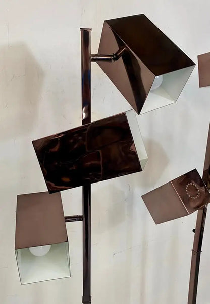 Robert Sonneman Mid Century Modern Copper Finish Cubist Floor Lamp , a Pair