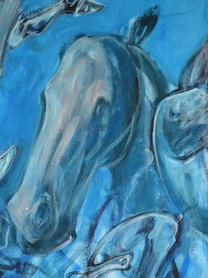 Abstract Horses Acrylic on Canvas Painting Titled "Crossroads", Signed 2000s