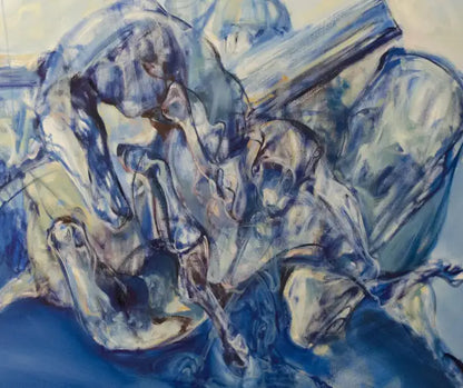 Large Abstract Horses Oil on Canvas Painting Entitled "The Jump" 2010s