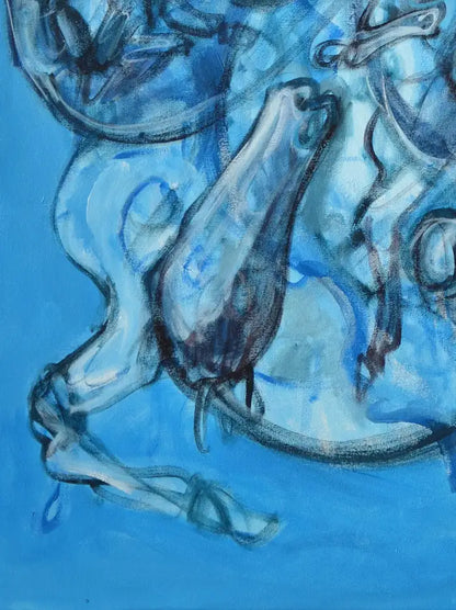 Abstract Horses Acrylic on Canvas Painting Titled "Crossroads", Signed 2000s