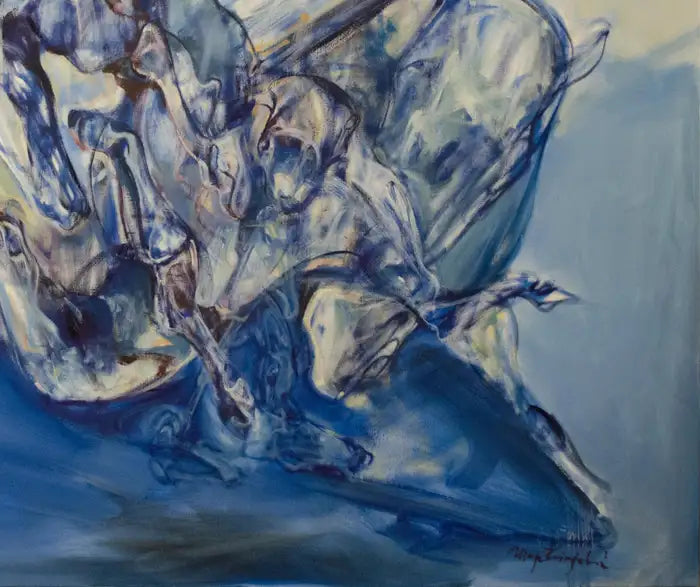 Large Abstract Horses Oil on Canvas Painting Entitled "The Jump" 2010s