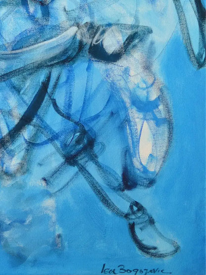 Abstract Horses Acrylic on Canvas Painting Titled "Crossroads", Signed 2000s