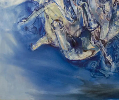 Large Abstract Horses Oil on Canvas Painting Entitled "The Jump" 2010s