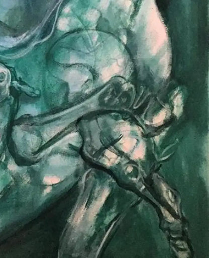 Abstract Oil on Canvas Painting Entitled "Green Dreams in a Grey City" 2010s