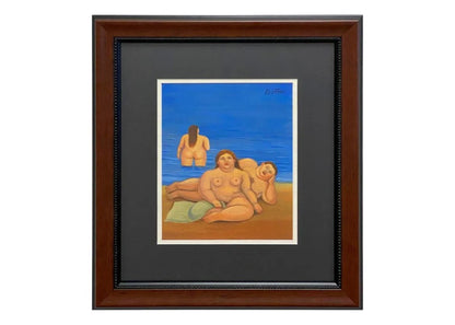 Fernando Botero Watercolor Painting, Man & Women at the Beach, Signed & Framed