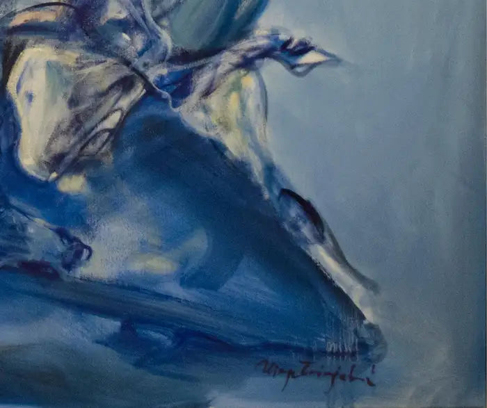 Large Abstract Horses Oil on Canvas Painting Entitled "The Jump" 2010s