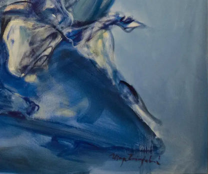 Large Abstract Horses Oil on Canvas Painting Entitled "The Jump" 2010s