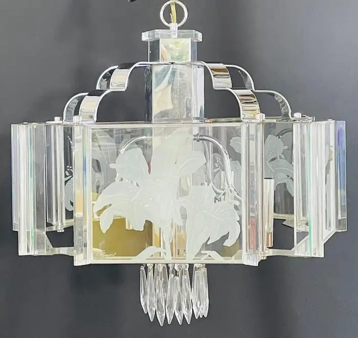 Frederick Ramond Art Deco Style Glass and Chrome Chandelier or Pendant