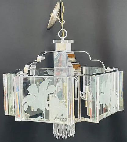 Frederick Ramond Art Deco Style Glass and Chrome Chandelier or Pendant