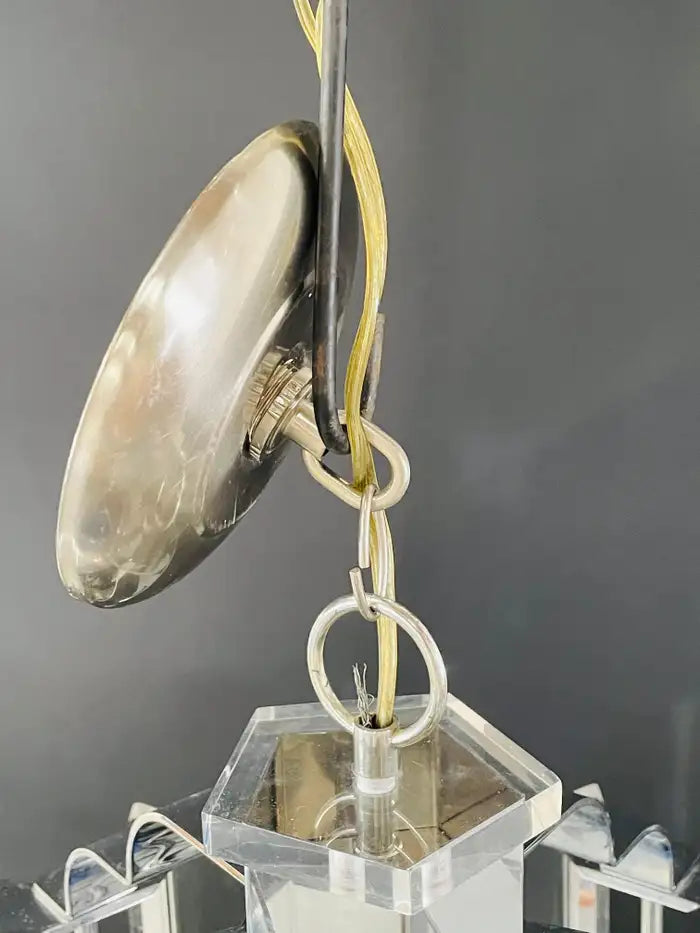 Frederick Ramond Art Deco Style Glass and Chrome Chandelier or Pendant