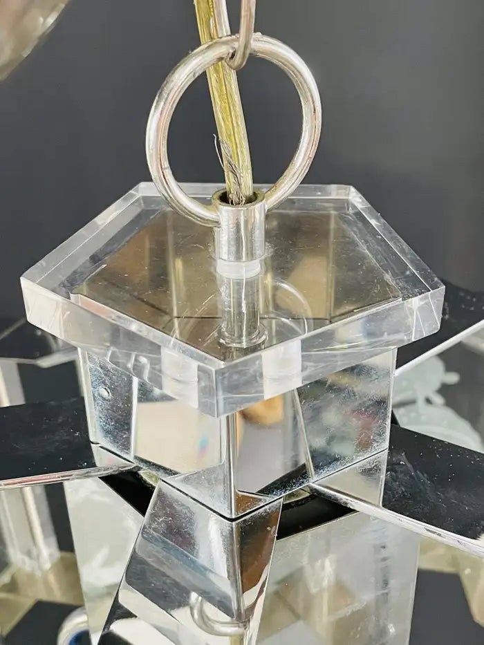 Frederick Ramond Art Deco Style Glass and Chrome Chandelier or Pendant