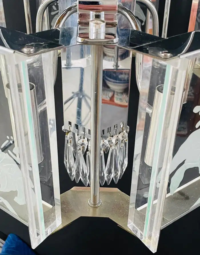 Frederick Ramond Art Deco Style Glass and Chrome Chandelier or Pendant