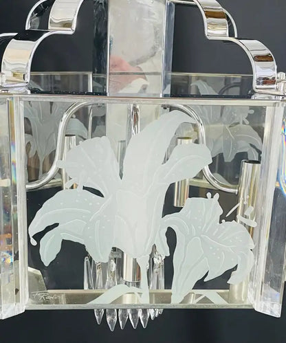Frederick Ramond Art Deco Style Glass and Chrome Chandelier or Pendant