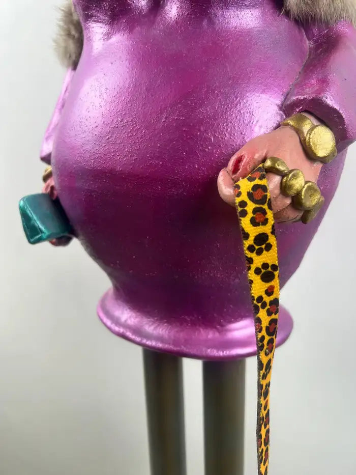 Whimsical Life-Size Metal Sculpture of Stylish Lady with Dog, 5 Ft Tall , Signed 1980's