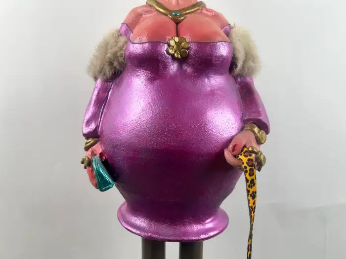 Whimsical Life-Size Metal Sculpture of Stylish Lady with Dog, 5 Ft Tall , Signed 1980's