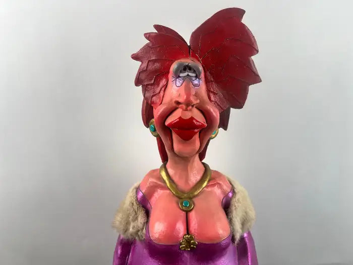 Whimsical Life-Size Metal Sculpture of Stylish Lady with Dog, 5 Ft Tall , Signed 1980's