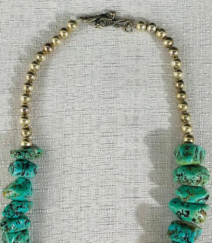 Navajo Turquoise and Pearls Necklace with Sterling Silver Cross Pendants