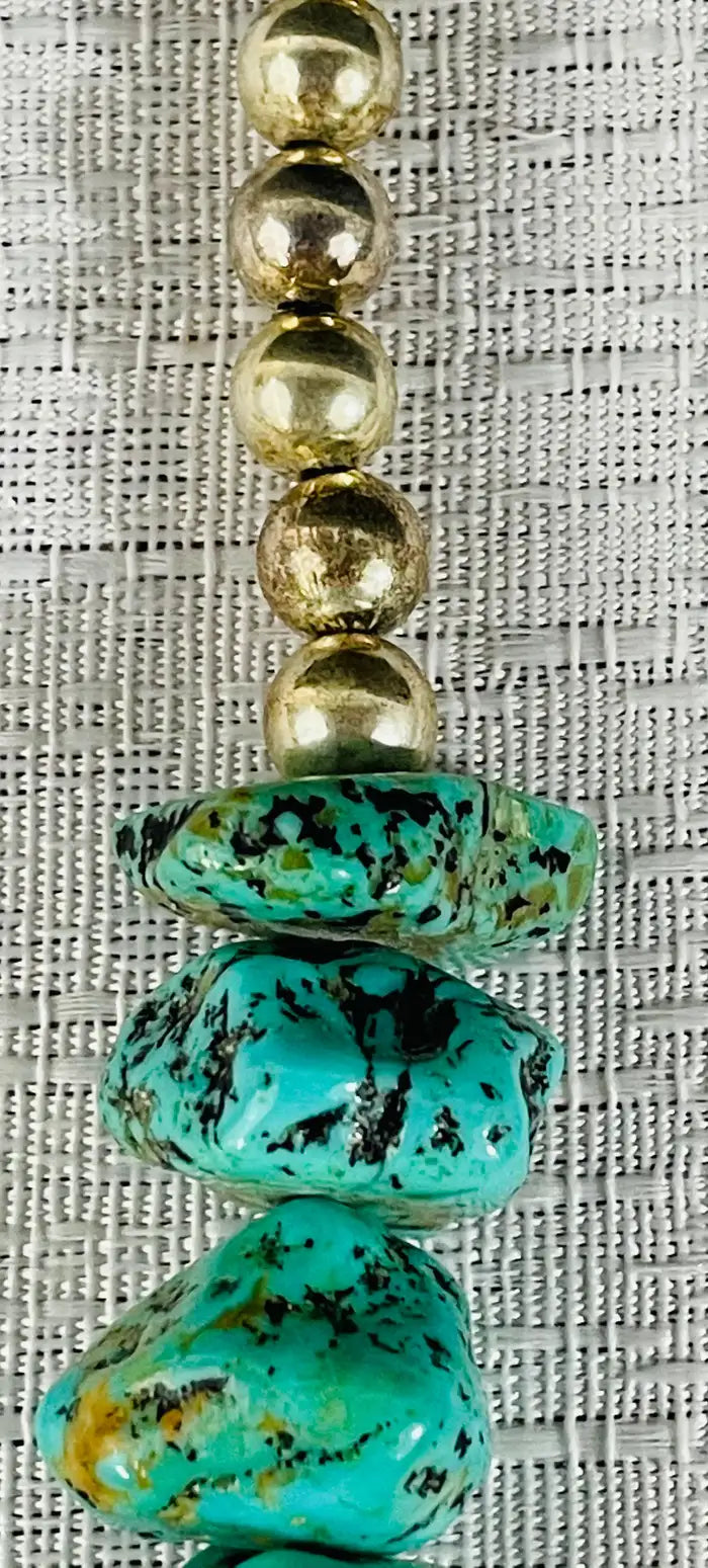 Navajo Turquoise and Pearls Necklace with Sterling Silver Cross Pendants