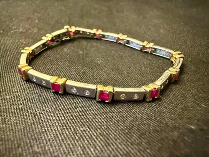 Art Deco Style 14K White Gold Bracelet with Rubies and Diamonds