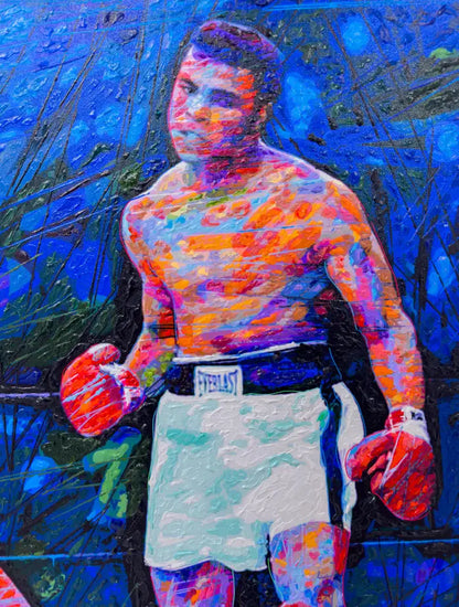 David Lloyd Glover Original Mixed Media Painting of Muhammed Ali vs Sonny Liston 2000's