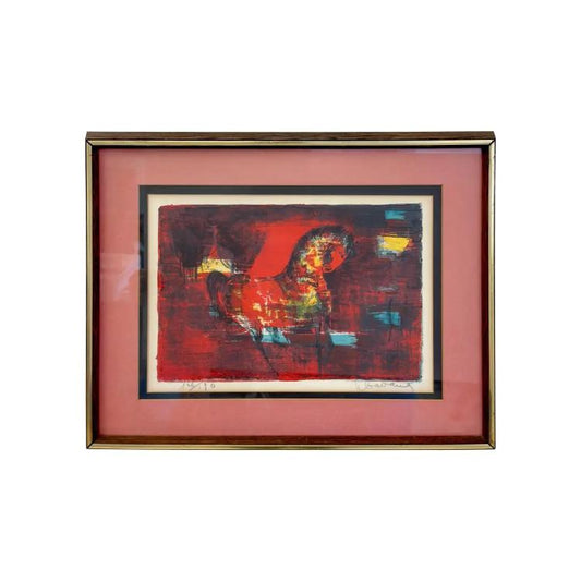 Hoi Lebadang Horse in Red Lithograph, Signed , Numbered & Framed 1960's