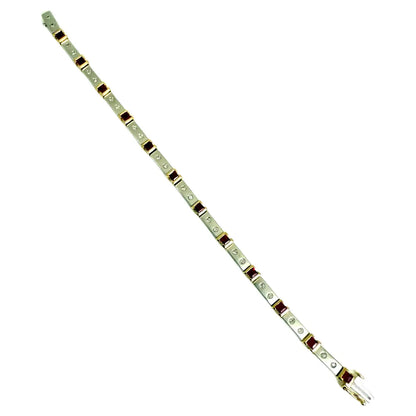 Art Deco Style 14K White Gold Bracelet with Rubies and Diamonds