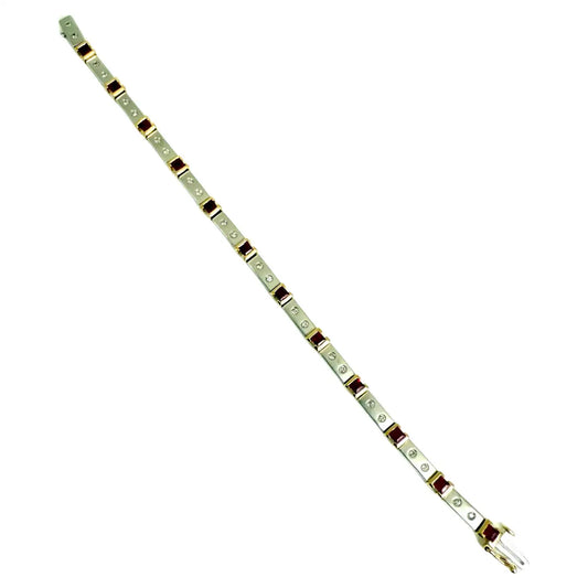 Art Deco Style 14K White Gold Bracelet with Rubies and Diamonds