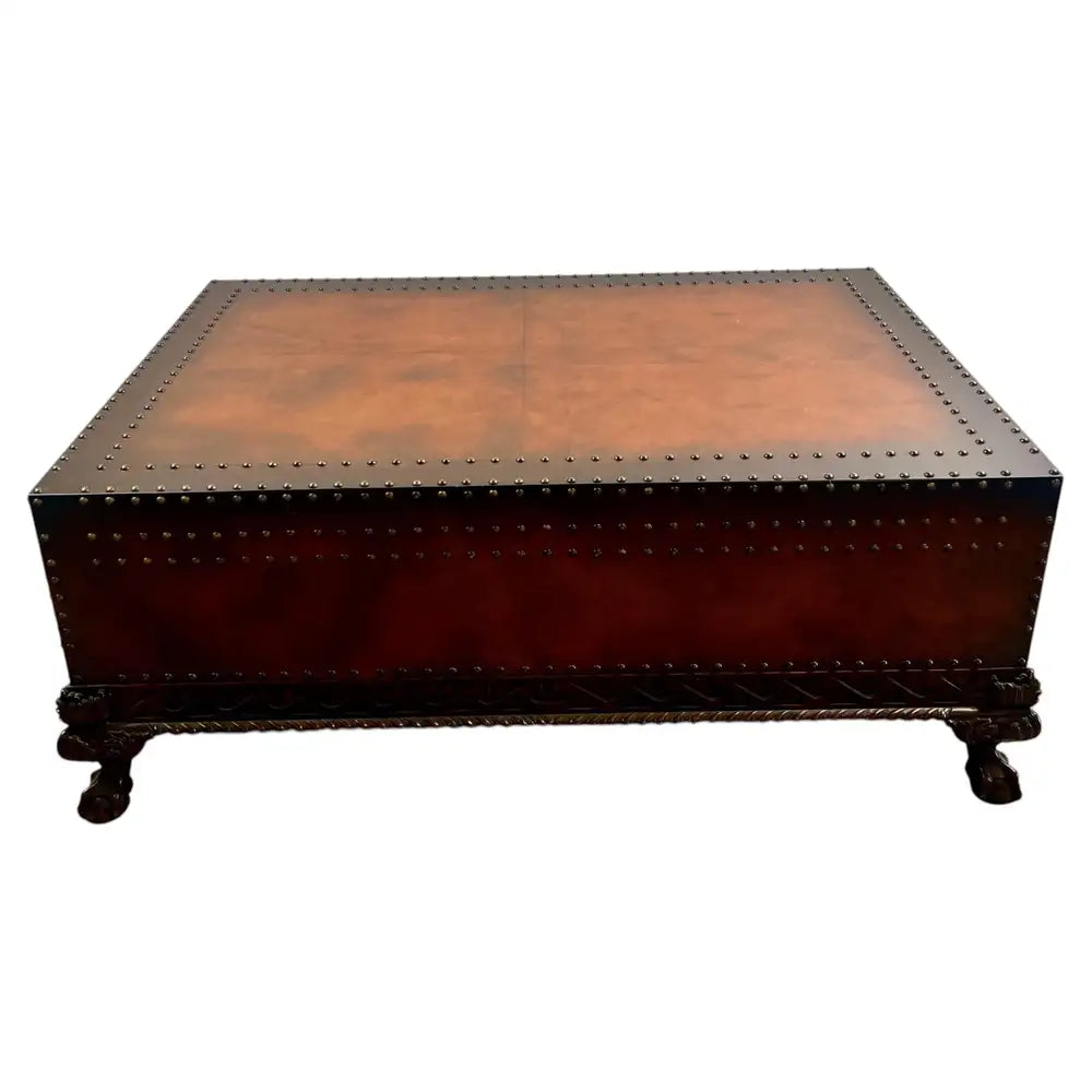 Polo Ralph Lauren Dalton Cocktail Coffee Table, Leather Tooled & Side Drawers