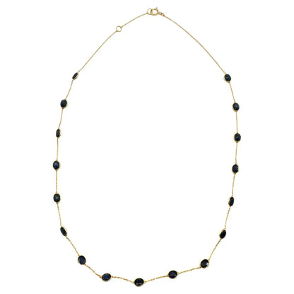 7.80 Carat Oval Blue Sapphire Station Chain Necklace in 18k Solid Yellow Gold
