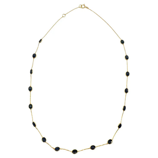 7.80 Carat Oval Blue Sapphire Station Chain Necklace in 18k Solid Yellow Gold