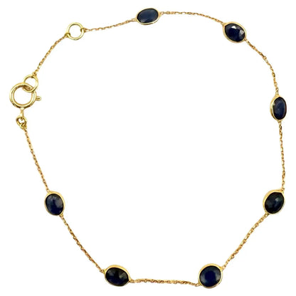 2.5 Ct Oval Cut Blue Sapphire Station Chain Stackable Bracelet 18K Yellow Gold