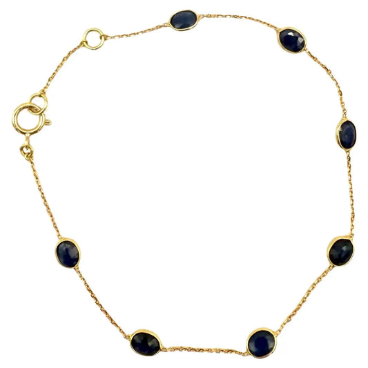 2.5 Ct Oval Cut Blue Sapphire Station Chain Stackable Bracelet 18K Yellow Gold