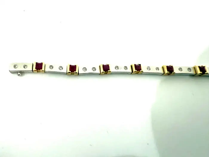 Art Deco Style 14K White Gold Bracelet with Rubies and Diamonds
