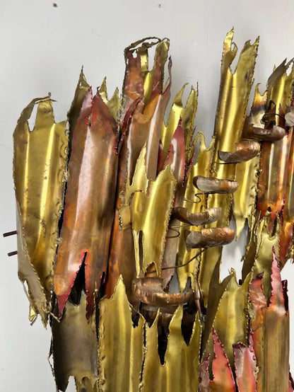 Brutalist Brass & Copper Sculptural Wall Fountain, 1970s After Silas Seandel
