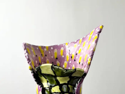 Abstract Studio Multi-Color Hand Painted Ceramic Vase Signed & Dated 1999