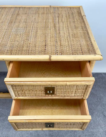 Bohemian French Riviera Style Rattan & Bamboo Desk by Dal Vera