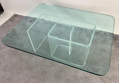 Jeffrey Bigelow Style Mid Century Modern Lucite Base Coffee or Cocktail Table